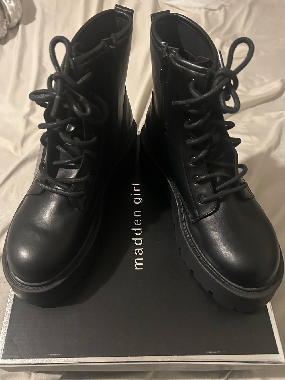 Madden Girl Black Lace-Up Lug Combat Boots